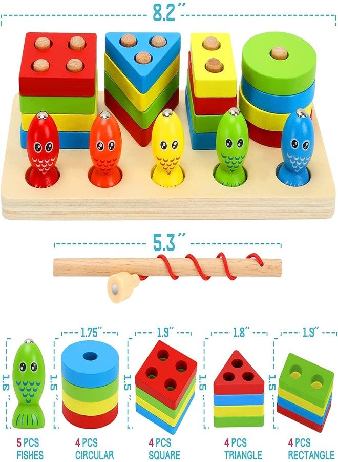 Little Mind Wooden Sorting & Stacking Toy Puzzle for 12+ Months Baby Boys & Girls, Geometric Building Kit, Shape Sorter Puzzles, Magnetic Fishing Toy - Image 5